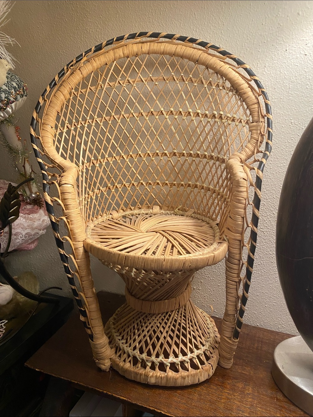 Vintage 70s wicker chair planter stand